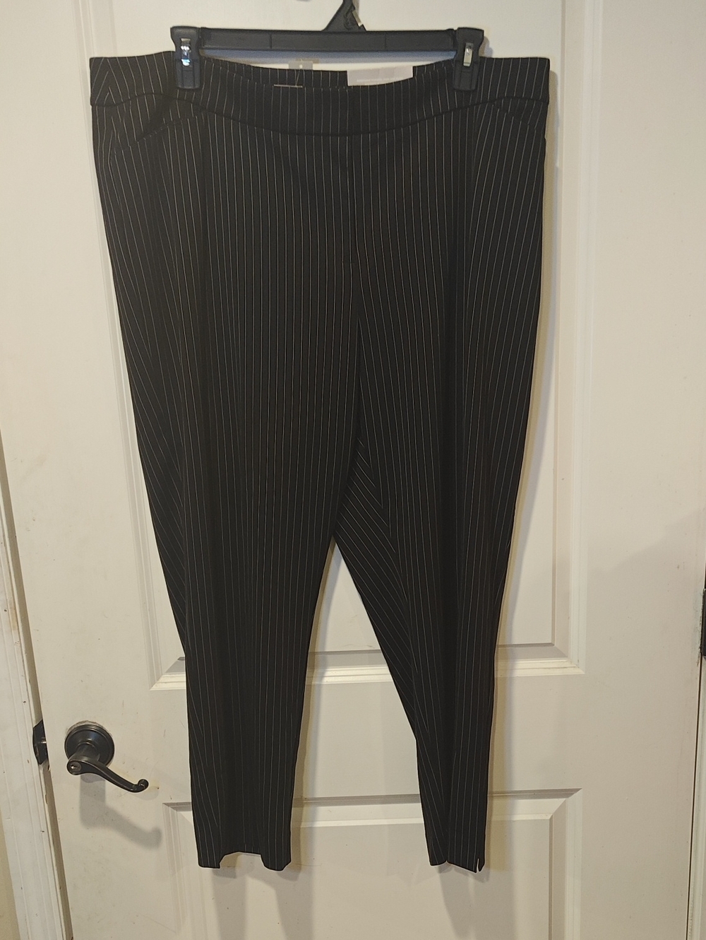 Chico's Black with White Pinstripe Straight-Leg Trousers